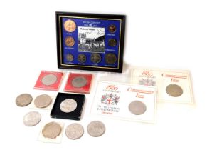 Commemorative crowns, British Coin Set 1971, etc. (1 box)