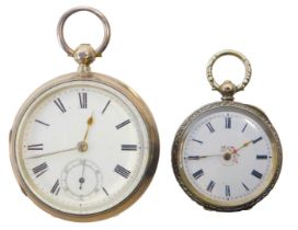 Two pocket watches, comprising a Victorian silver cased pocket watch with white enamel Roman numeric