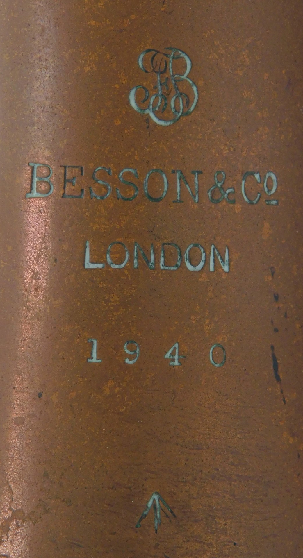 A Besson and Co London copper bugle, dated 1940, 24.5cm long. - Image 5 of 5
