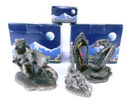 Three Tudor Myth & Magic figures, comprising The Biker 3584, Hold on Tight, and Reflections