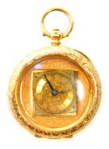 A Victorian 14ct gold pocket watch, open faced, key wind, the dial with chapter ring bearing Roman n