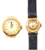 Two wristwatches, comprising a 9ct gold Omega lady's wristwatch, with a silvered dial, 1.5cm wide, o