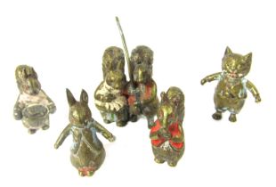 A group of Beatrix Potter cold painted bronze figures, comprising Peter Rabbit, 3cm high, Tom Kitte
