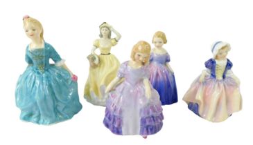 Five Royal Doulton and Coalport ladies, comprising Rose HN2123, A Child from Williamsburg HN2154, Di