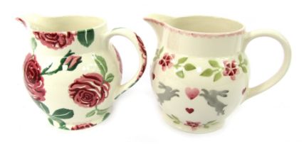 Two Emma Bridgewater pottery one and a half pint jugs, comprising Pink Roses Year jug 2020, and Love