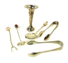 A group of silver plated and silver wares, comprising a silver trumpet vase on weighted base, 0.51oz