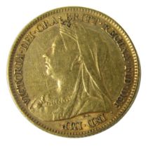A Queen Victorian half gold sovereign 1898, 3.9g.