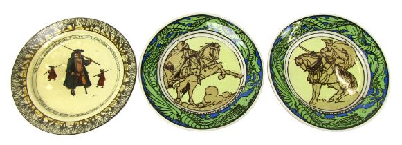 A Royal Doulton Izaak Walton series pottery plate, decorated with figures and My Heart Alone My Work