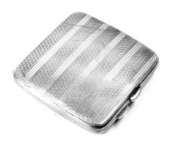 A George V silver cigarette case, with engine turned striped design, and piecrust crest bearing the