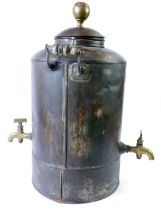 A R Hardy & Sons of Peterborough tea urn, with brass tap and two moulded wooden handles, 75cm high.