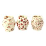 Three Emma Bridgewater pottery year jugs, for 2013, 2017 and 2015, 14cm high.
