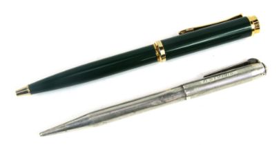 A Marksman ballpoint pen, in green casing with gold coloured trim, together with a mid century prope
