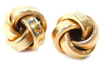A pair of 9ct gold knot earrings, each on single pin back with butterfly backs, 4.1g, 2cm wide.