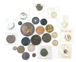 Mixed pre decimal coinage, to include George III cartwheel penny 1797, half penny 1794, George II Br