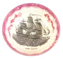 A 20th Sunderland pink lustre "Ship Sally" bowl, unmarked, 25.5cm diameter.