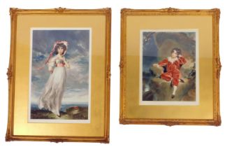 After Sir Thomas Lawrence. The Red Boy, print, signed Sydney E Wilson, 37cm x 29cm, together with Pi