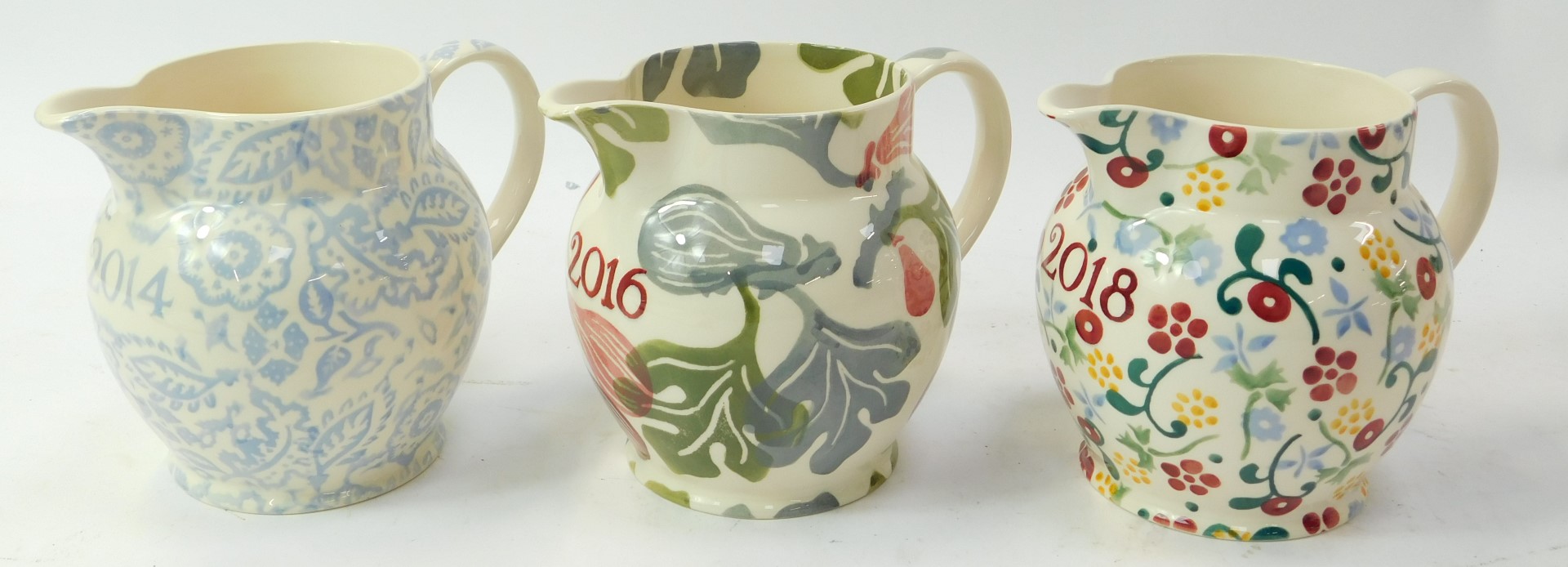 Three Emma Bridgewater pottery year jugs, for 2016, 2018 and 2014, 14cm high. - Image 2 of 3