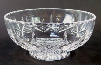 A Waterford Crystal fruit bowl, with a petalated border, and cross hatched body, on star base, inscr