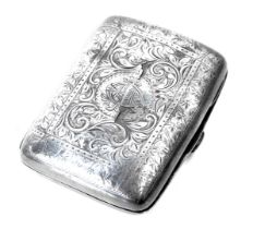 A George V silver cigarette case, with an engine engraved floral scroll design, bearing the initials
