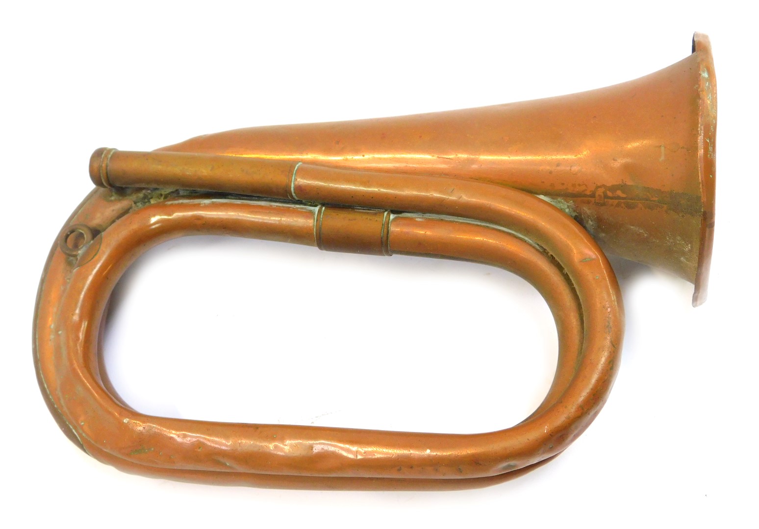 A Besson and Co London copper bugle, dated 1940, 24.5cm long.