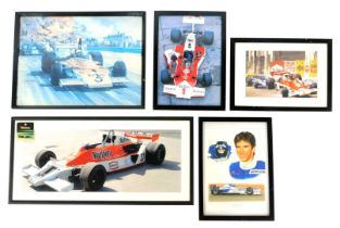 A group of motor racing related prints, comprising Marlboro scene photographs, After Colin Howard. A