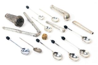 A group of silver and silver plated wares, comprising white metal handle filled, plated nut crackers