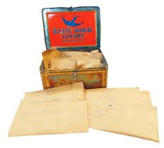 A Bluebird Luxury Assortment biscuit tin and contents of coins, pre decimal to include threepence pi