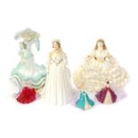 Three Coalport porcelain figures, comprising Ladies of Fashion, 19cm high, Queen Victoria, limited e