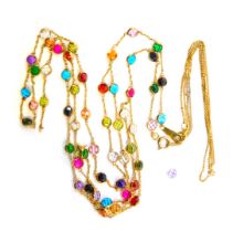 A 9ct gold semi precious stone set two layered necklace, set with faceted round brilliant cut stones