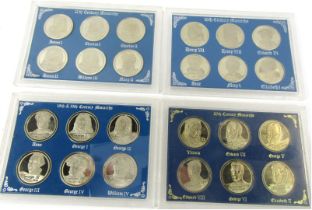 Four sets of British Monarchs commemorative coins, for 16th Century Monarchs, 17th Century Monarchs,