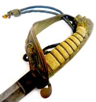 A Victorian naval officer's dress sword, with lion head pommel, shagreen grip interspersed with bras