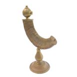 A Victorian ram's horn and brass snuff mull table centrepiece, the ram's horn mounted with a brass h