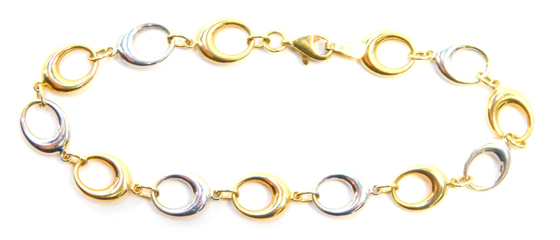 A bicolour modern bracelet, each link in white or yellow gold, yellow metal stamped 375, 18cm long,