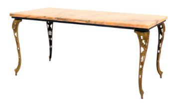 A 20thC coffee table, the rectangular marble top raised on four pierced brass cabriole legs, 41.5cm