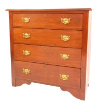 An early 20thC walnut chest, the top with a moulded edge above four drawers with Art Nouveau style b