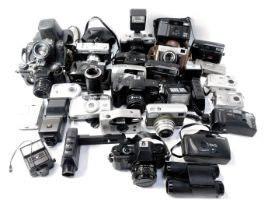 Various cameras, to include digital cameras, a Werra 1 camera with Karl Zeiss lens, Zenit E camera,