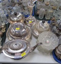 Silver plated wares, comprising bonbon dishes, candlestick, glass bowls, teapot, etc. (a quantity)