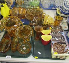 Amber glassware, comprising handkerchief bowl, flared rim bowl, oval boat bowl, centrepieces, etc. (