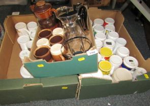 Kitchenalia, comprising cafetiere, mugs, coffee pot, etc. (3 boxes)