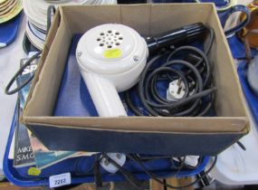 A vintage hairdryer, XZ Spectrum books and cabling.