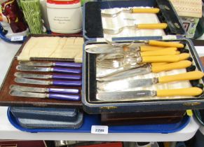 A group of cased silver plated and other cutlery. (1 tray)