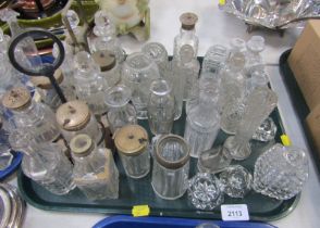 Silver plated and cut glass part cruets, dressing table bottles, etc. (1 tray)