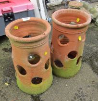 Two terracotta strawberry pots, 41cm high.