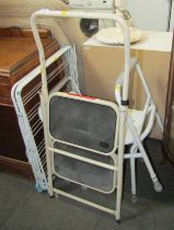 A Taurus two step folding ladder, together with a metal clothes maiden, mobility aides, etc.