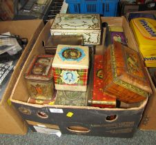 A group of collector's tins, including Eastern inspired, Scottish Shortbread, mallard tins, kingfish