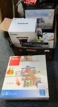 A cheese slicer, Cuisine Art Burr Mill, camping stove, and a Metamex Up & Down drainer. (1 box)