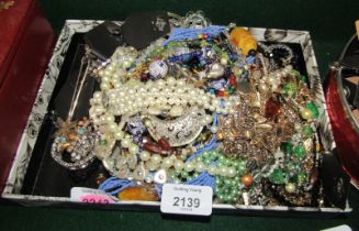 A group of costume jewellery, to include faux pearl necklaces, pendants, hat pins, beaded necklaces,