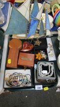 Various jewellery, comprising necklaces, bracelets, empty wooden jewellery boxes, glass ship ornamen