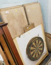 Dart board, various chip board loft boarding, veneer, etc. (a quantity)