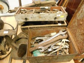Various tools, to include calipers, car jack, cobblers last, etc. (a quantity)